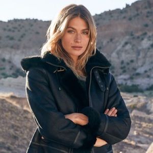 Overland Jane Merino Sheepskin B-3 Bomber Jacket with detachable hood